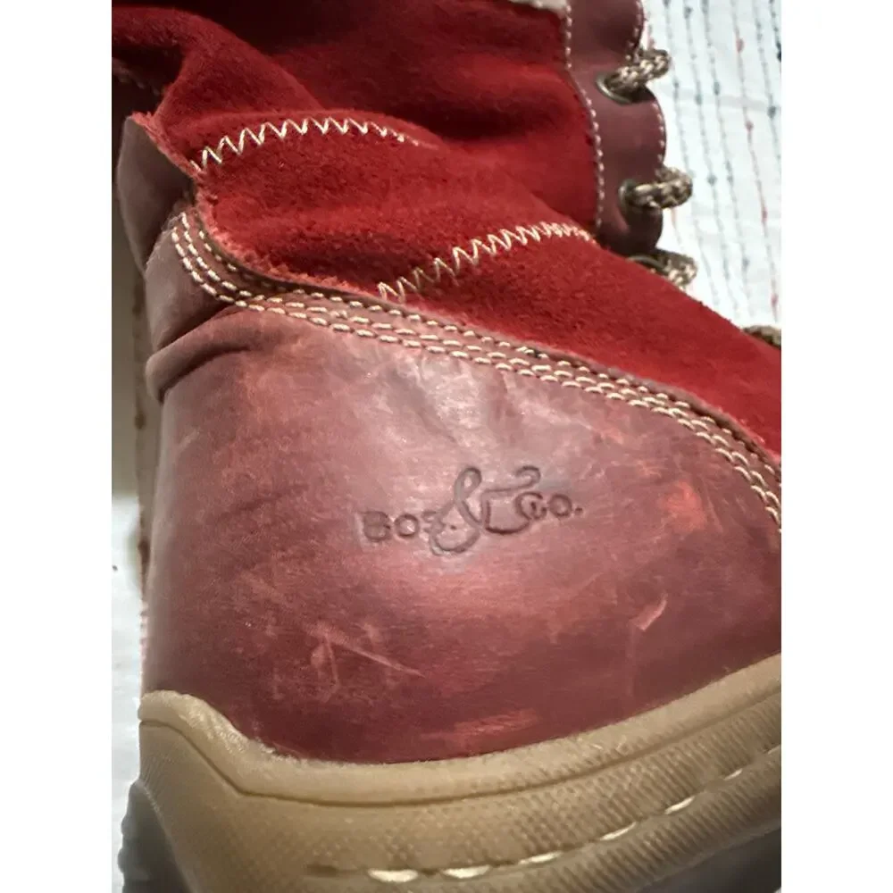 Bos & Co Glacier Red Leather Zippered Lace Up Sherpa Boots Size 40 US Women’s 9